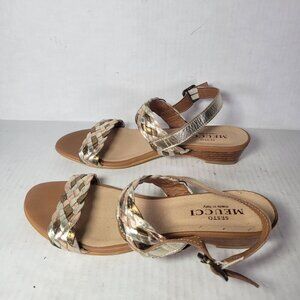 Sesto Meucci Women Metallic Leather Braided Buckle Sandals Size 7M